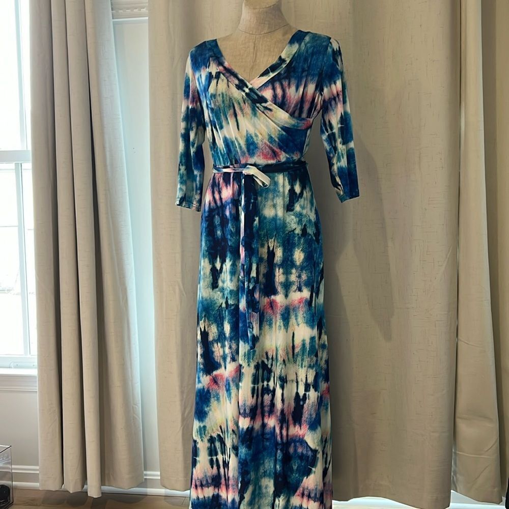 Tie Dye Lightweight 3/4 Sleeve Maxi Dress Size M